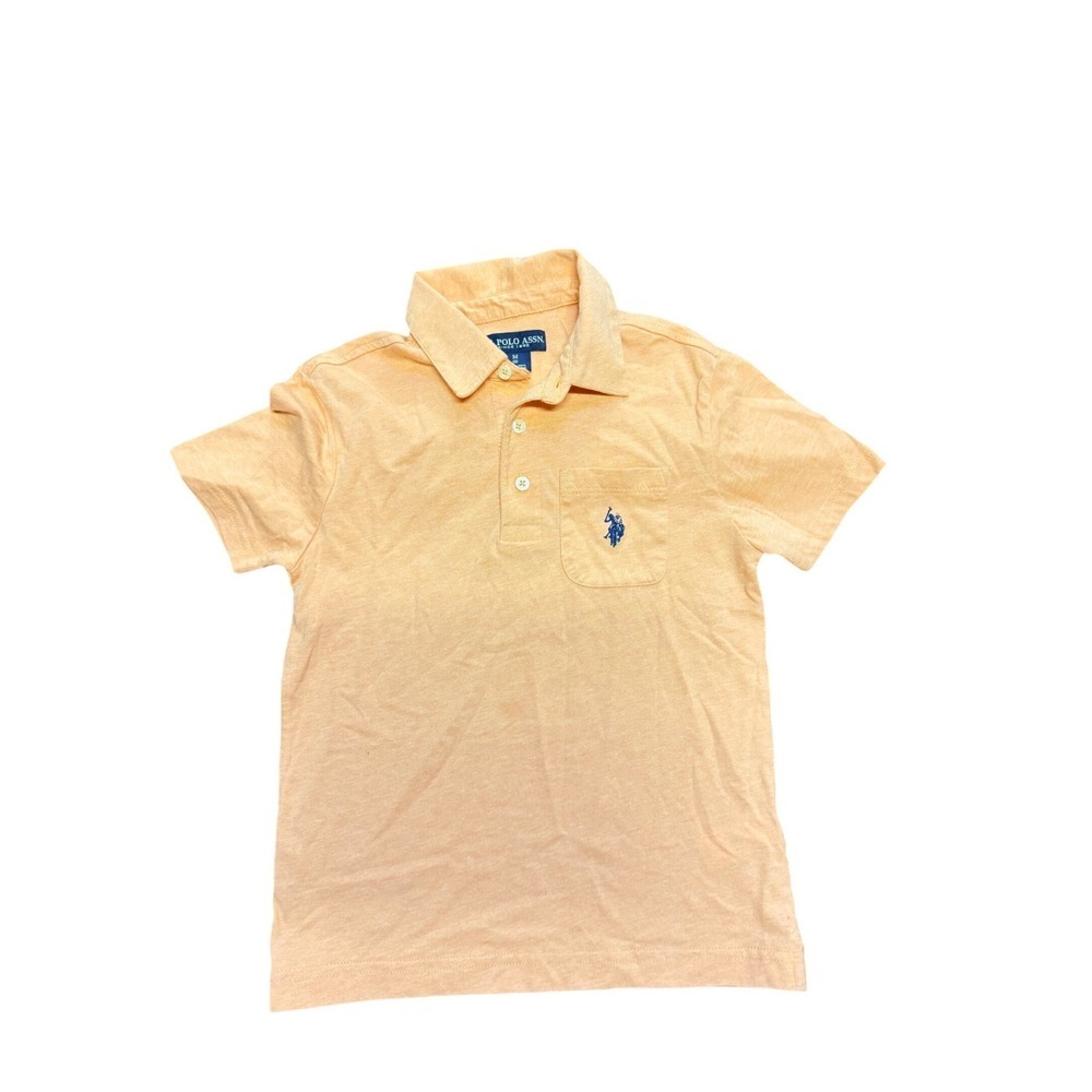 US Polo Assn Boys Peach Orange Short Sleeve Polo Shirt Size M 8 Pocket Logo